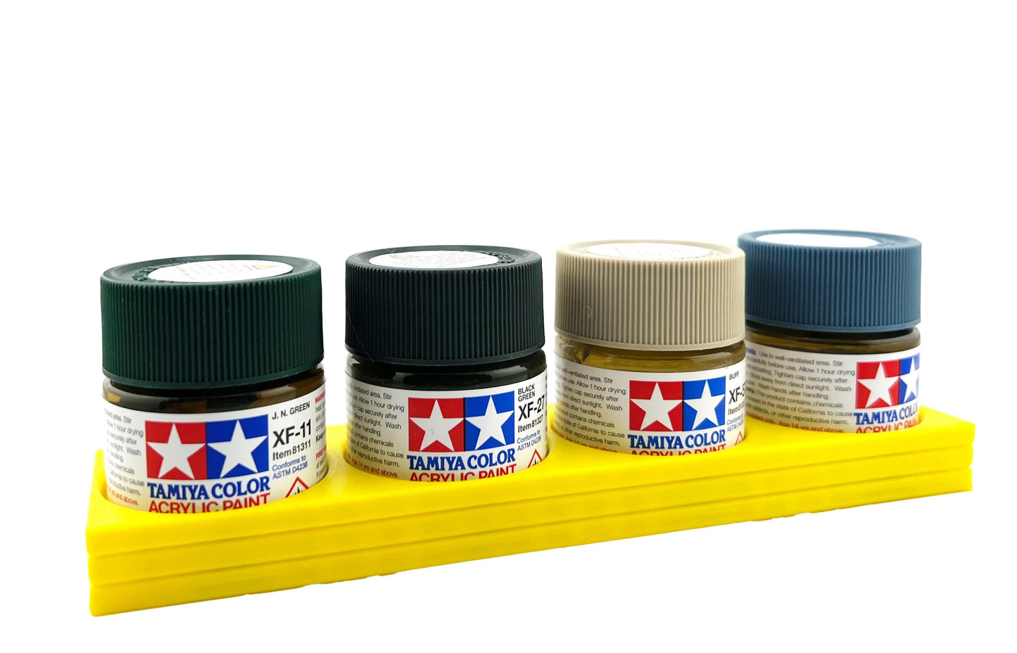 Tamiya 23ml Paint Bottle Holder - Holds 4 Tamiya 23ml Bottles with Anti-Slip Rubber Feet - Long Style - 3d Printed