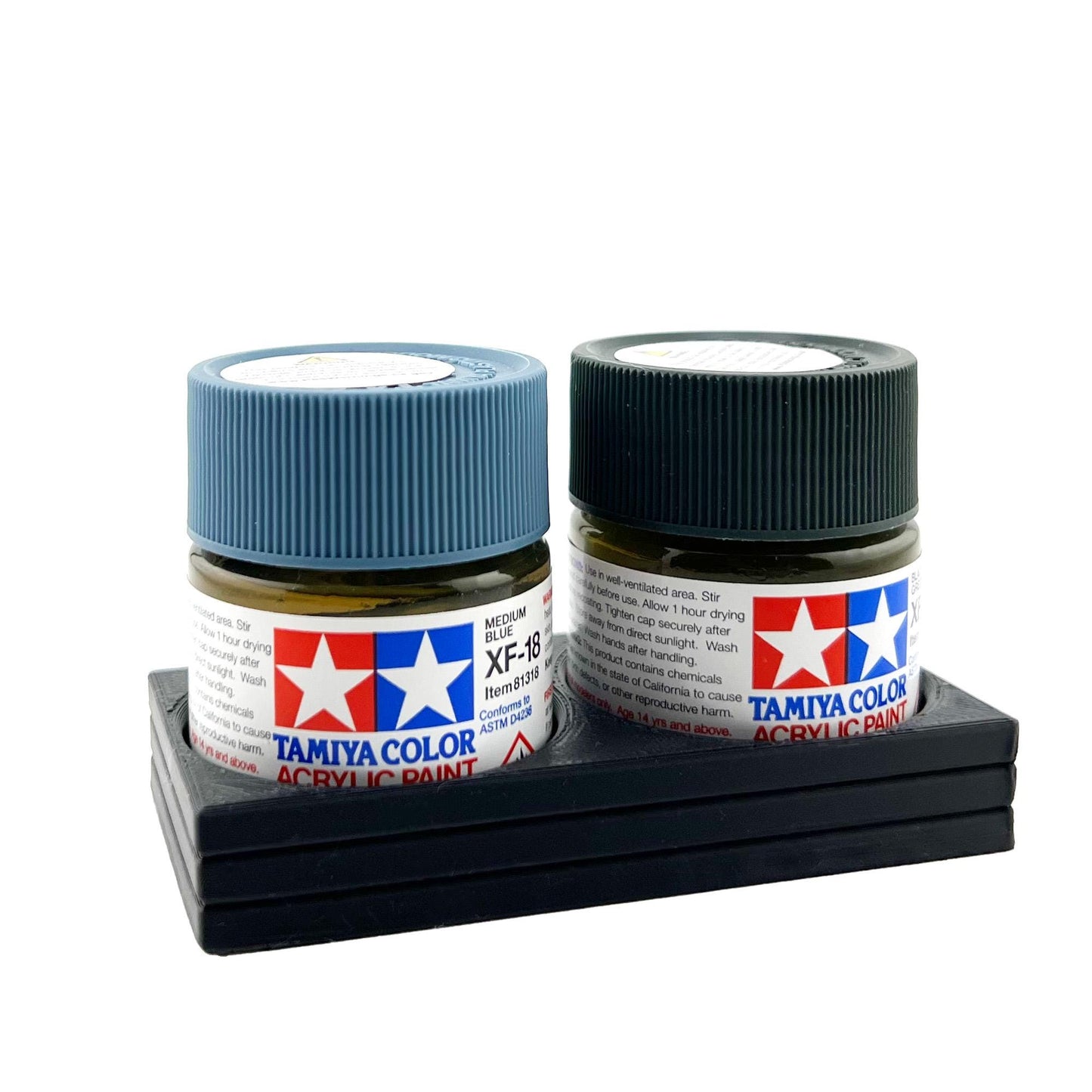 Tamiya 23ml Paint Bottle Holder - Holds 2 Tamiya 23ml Bottles with Anti-Slip Rubber Feet - 3d Printed