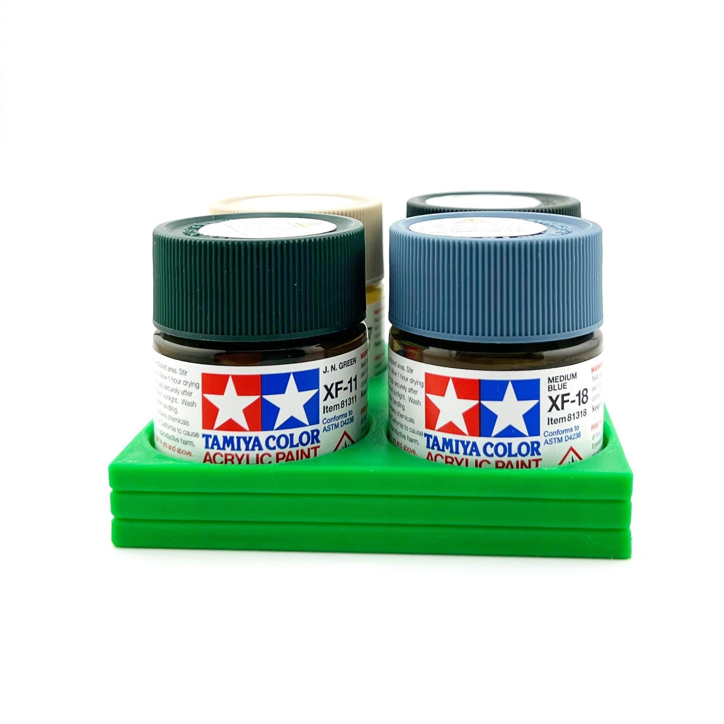 Tamiya 23ml Paint Bottle Holder - Holds 4 Tamiya 23ml Bottles with Anti-Slip Rubber Feet - Square Style - 3d Printed