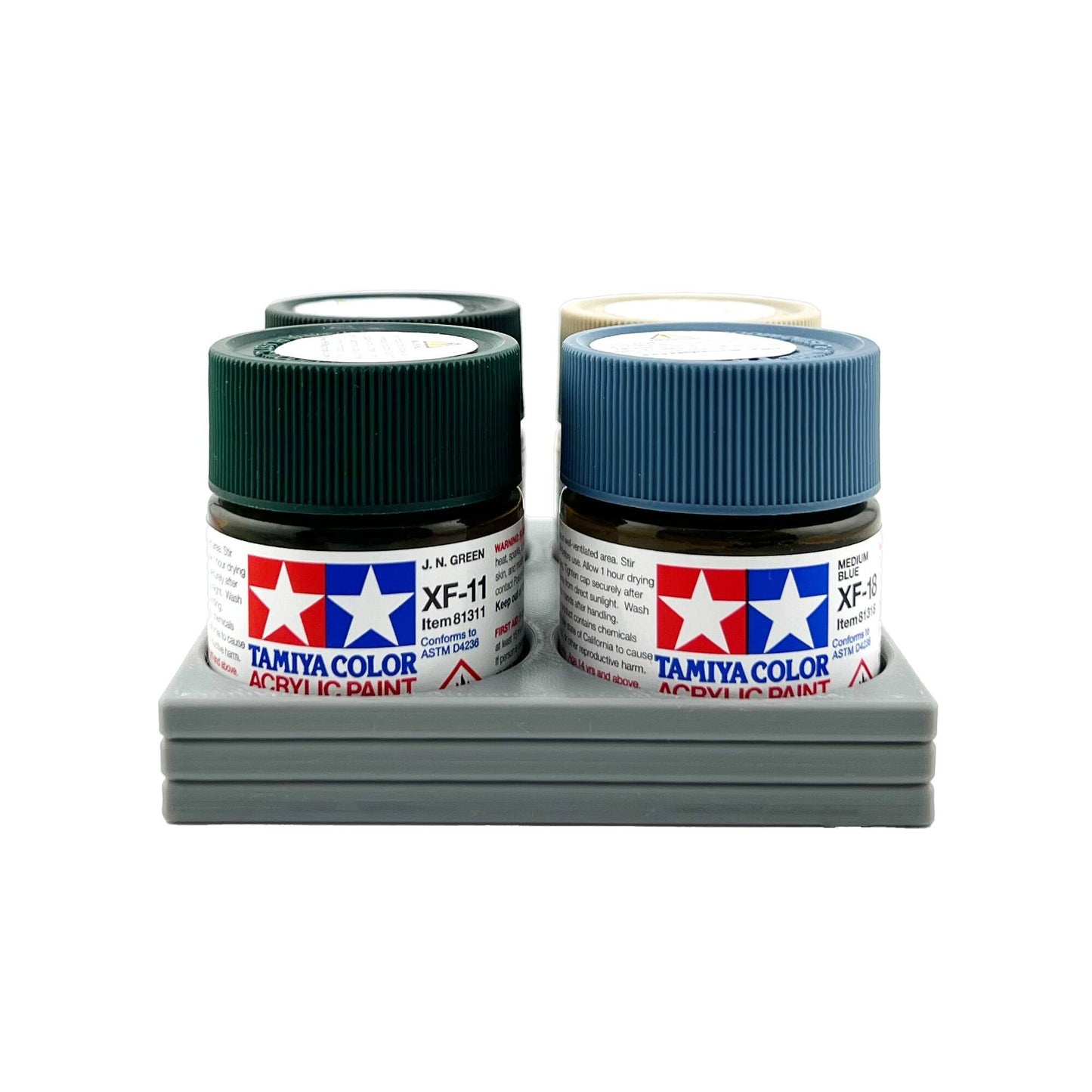 Tamiya 23ml Paint Bottle Holder - Holds 4 Tamiya 23ml Bottles with Anti-Slip Rubber Feet - Square Style - 3d Printed