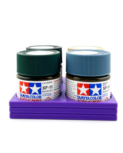 Tamiya 23ml Paint Bottle Holder - Holds 4 Tamiya 23ml Bottles with Anti-Slip Rubber Feet - Square Style - 3d Printed