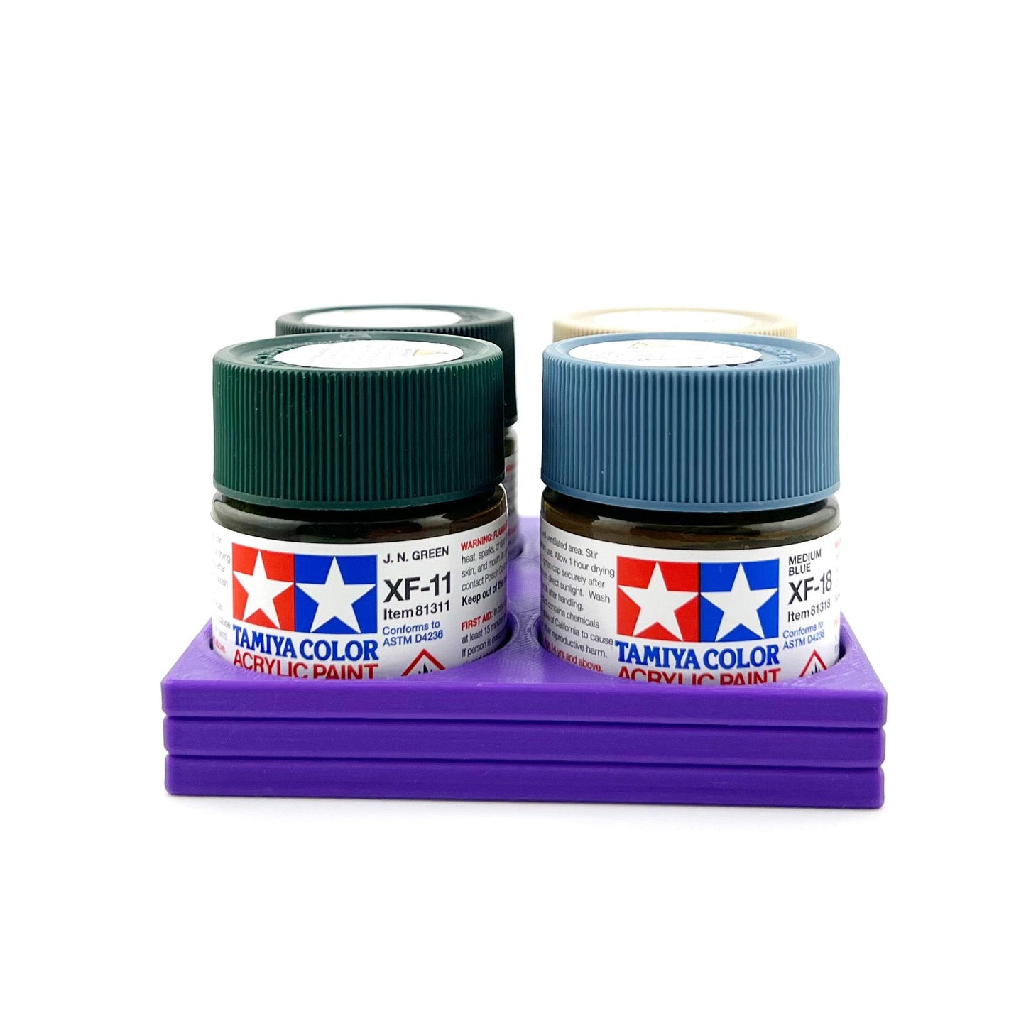 Tamiya 23ml Paint Bottle Holder - Holds 4 Tamiya 23ml Bottles with Anti-Slip Rubber Feet - Square Style - 3d Printed