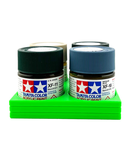 Tamiya 23ml Paint Bottle Holder - Holds 4 Tamiya 23ml Bottles with Anti-Slip Rubber Feet - Square Style - 3d Printed