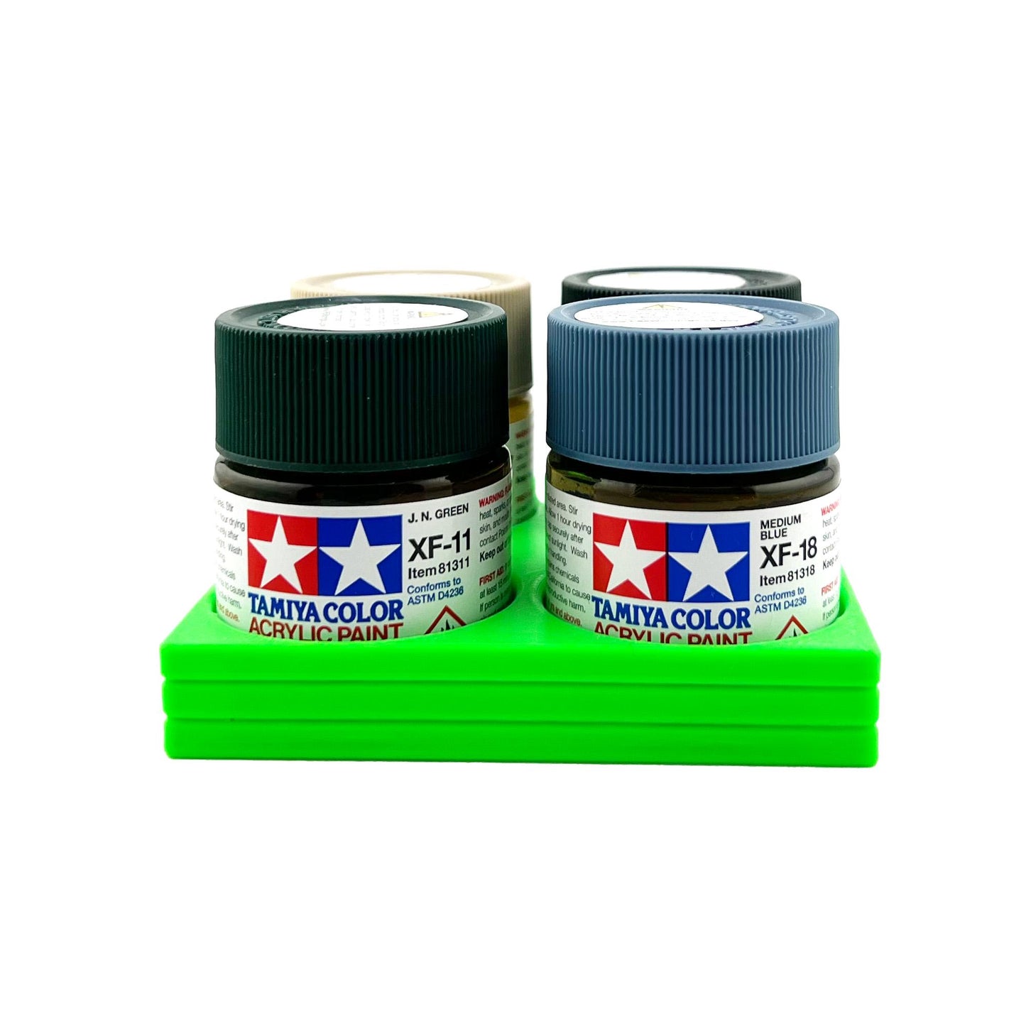 Tamiya 23ml Paint Bottle Holder - Holds 4 Tamiya 23ml Bottles with Anti-Slip Rubber Feet - Square Style - 3d Printed