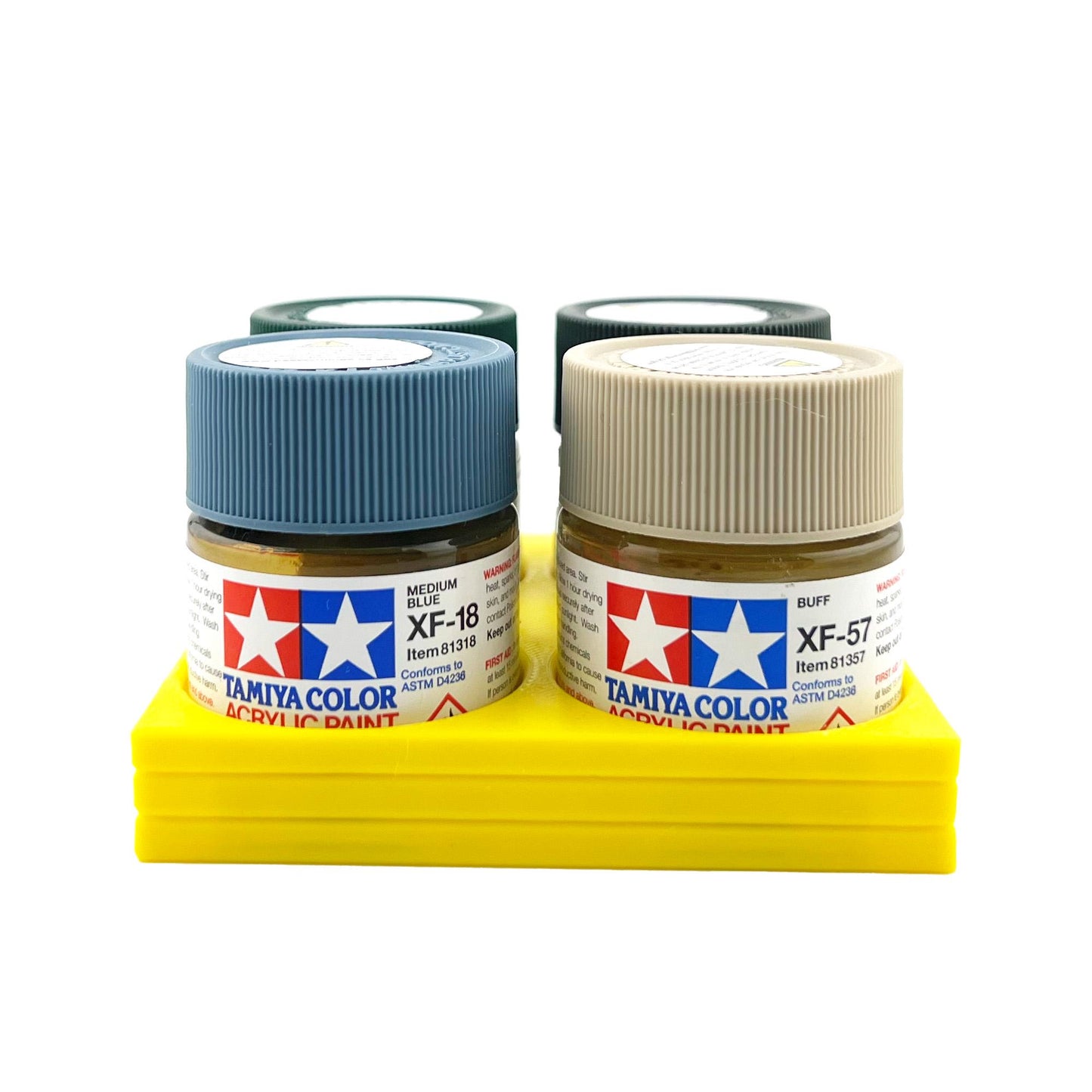 Tamiya 23ml Paint Bottle Holder - Holds 4 Tamiya 23ml Bottles with Anti-Slip Rubber Feet - Square Style - 3d Printed