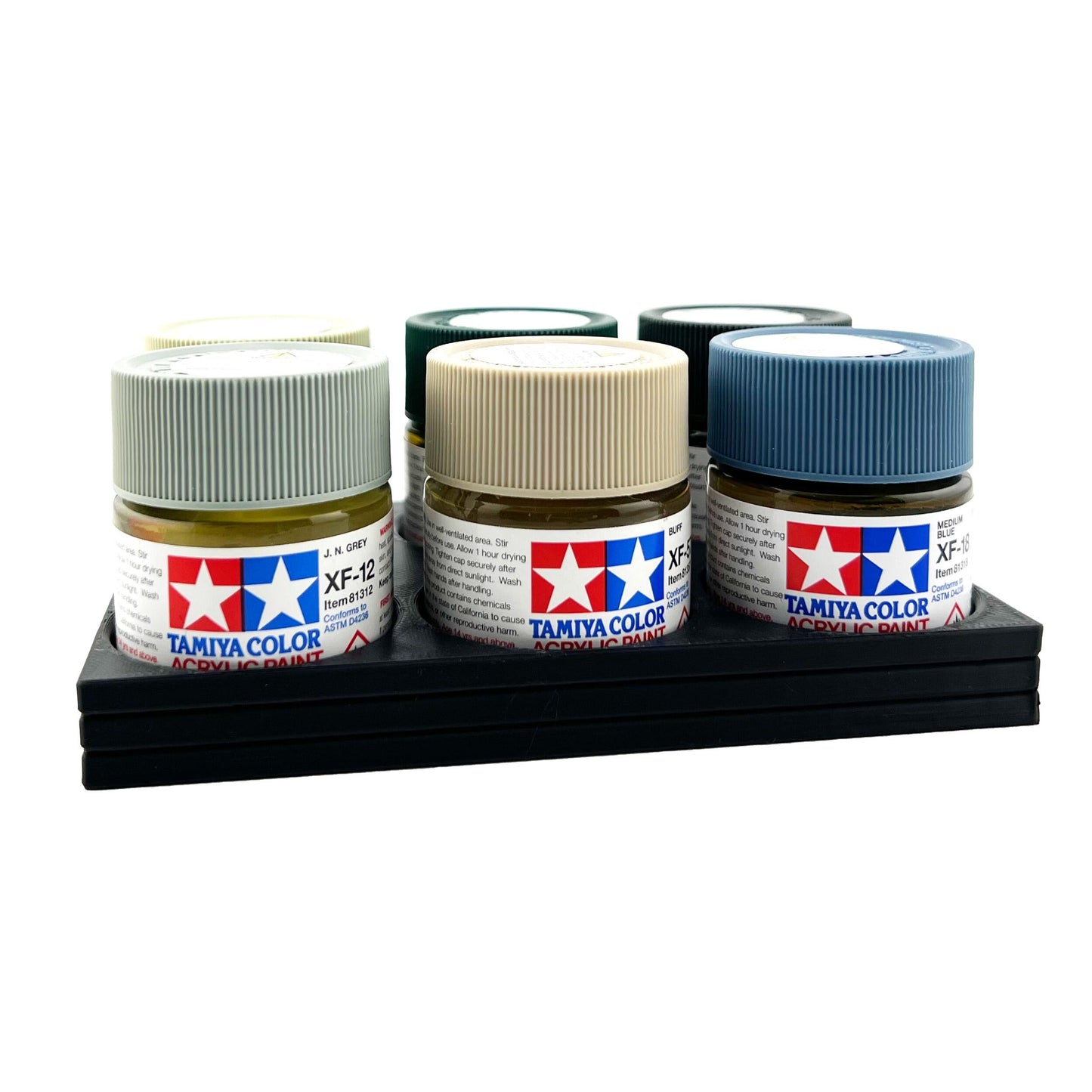 Tamiya 23ml Paint Bottle Holder - Holds 6 Tamiya 23ml Bottles with Anti-Slip Rubber Feet - 3d Printed