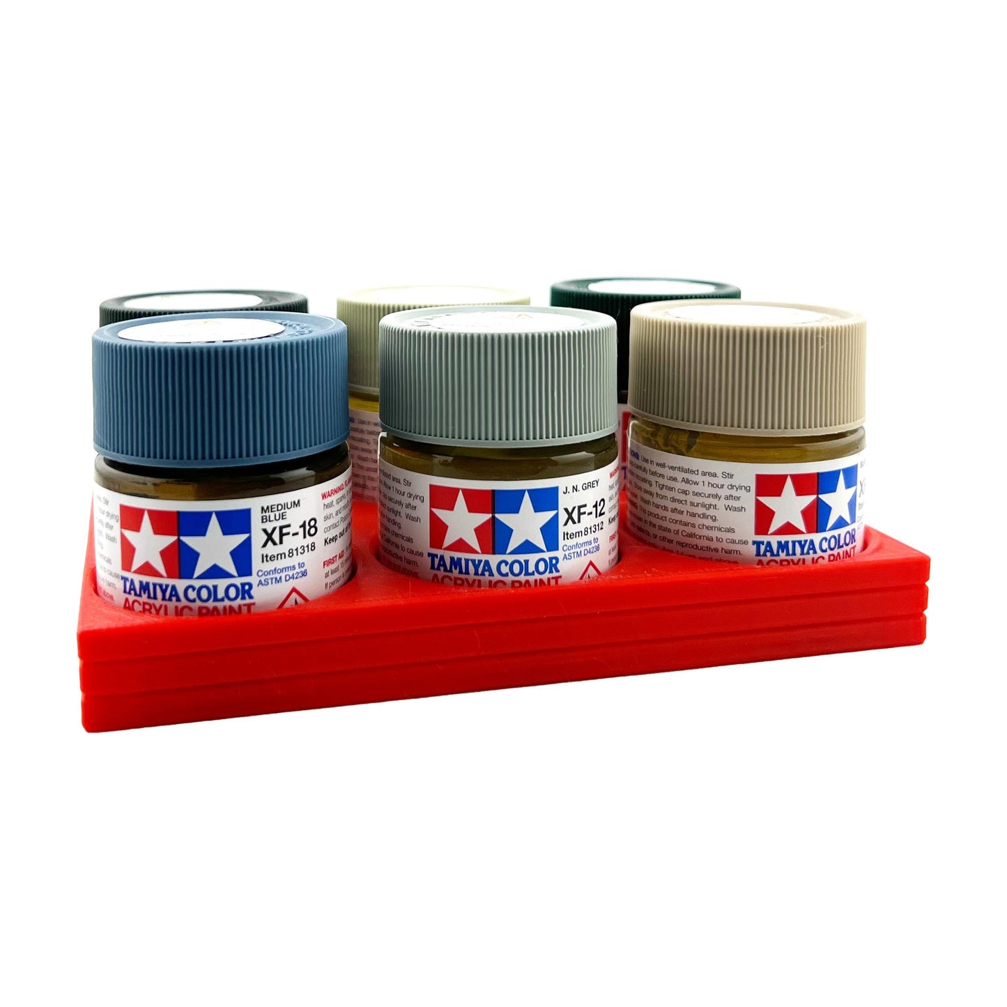 Tamiya 23ml Paint Bottle Holder - Holds 6 Tamiya 23ml Bottles with Anti-Slip Rubber Feet - 3d Printed