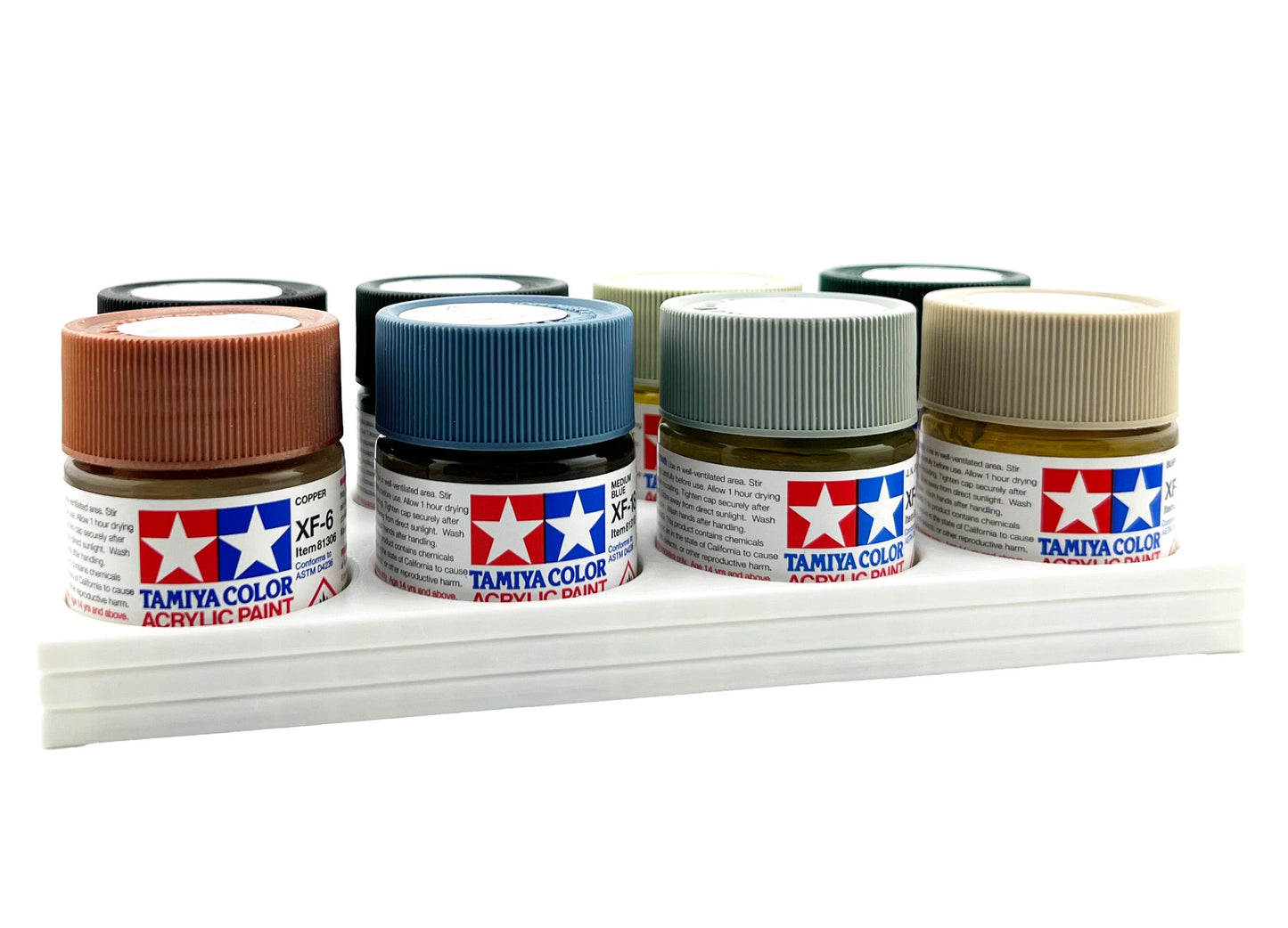 Tamiya 23ml Paint Bottle Holder - Holds 8 Tamiya 23ml Bottles with Anti-Slip Rubber Feet - 3d Printed