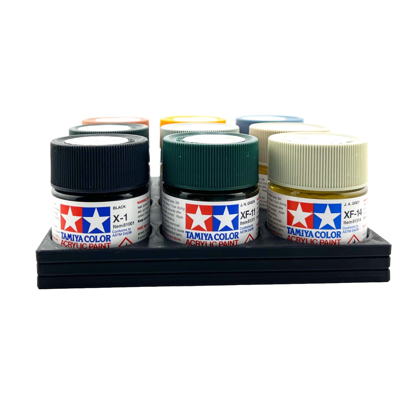 Tamiya 23ml Paint Bottle Holder - Holds 9 Tamiya 23ml Bottles with Anti-Slip Rubber Feet - 3D Printed