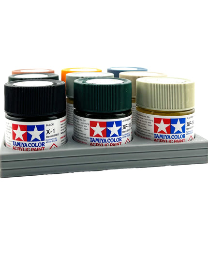 Tamiya 23ml Paint Bottle Holder - Holds 9 Tamiya 23ml Bottles with Anti-Slip Rubber Feet - 3D Printed