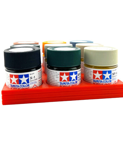 Tamiya 23ml Paint Bottle Holder - Holds 9 Tamiya 23ml Bottles with Anti-Slip Rubber Feet - 3D Printed