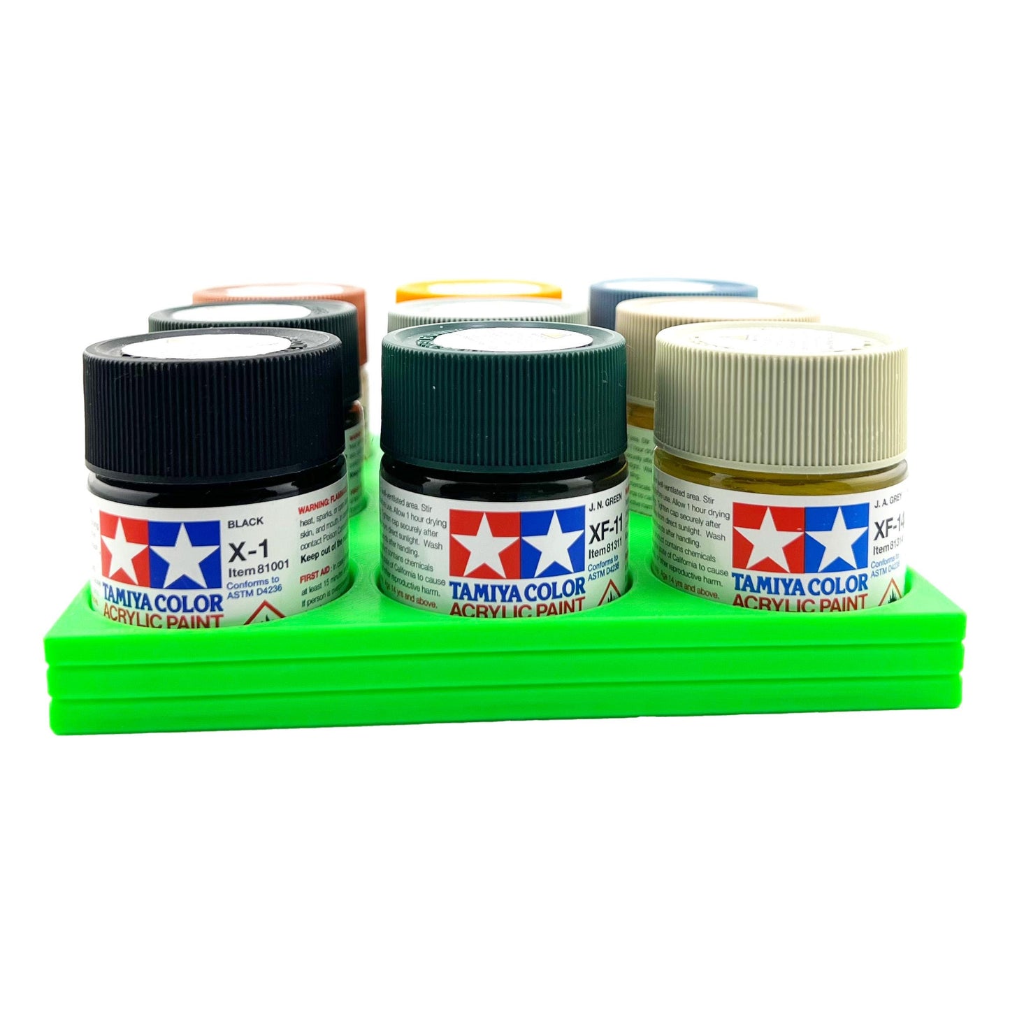 Tamiya 23ml Paint Bottle Holder - Holds 9 Tamiya 23ml Bottles with Anti-Slip Rubber Feet - 3D Printed