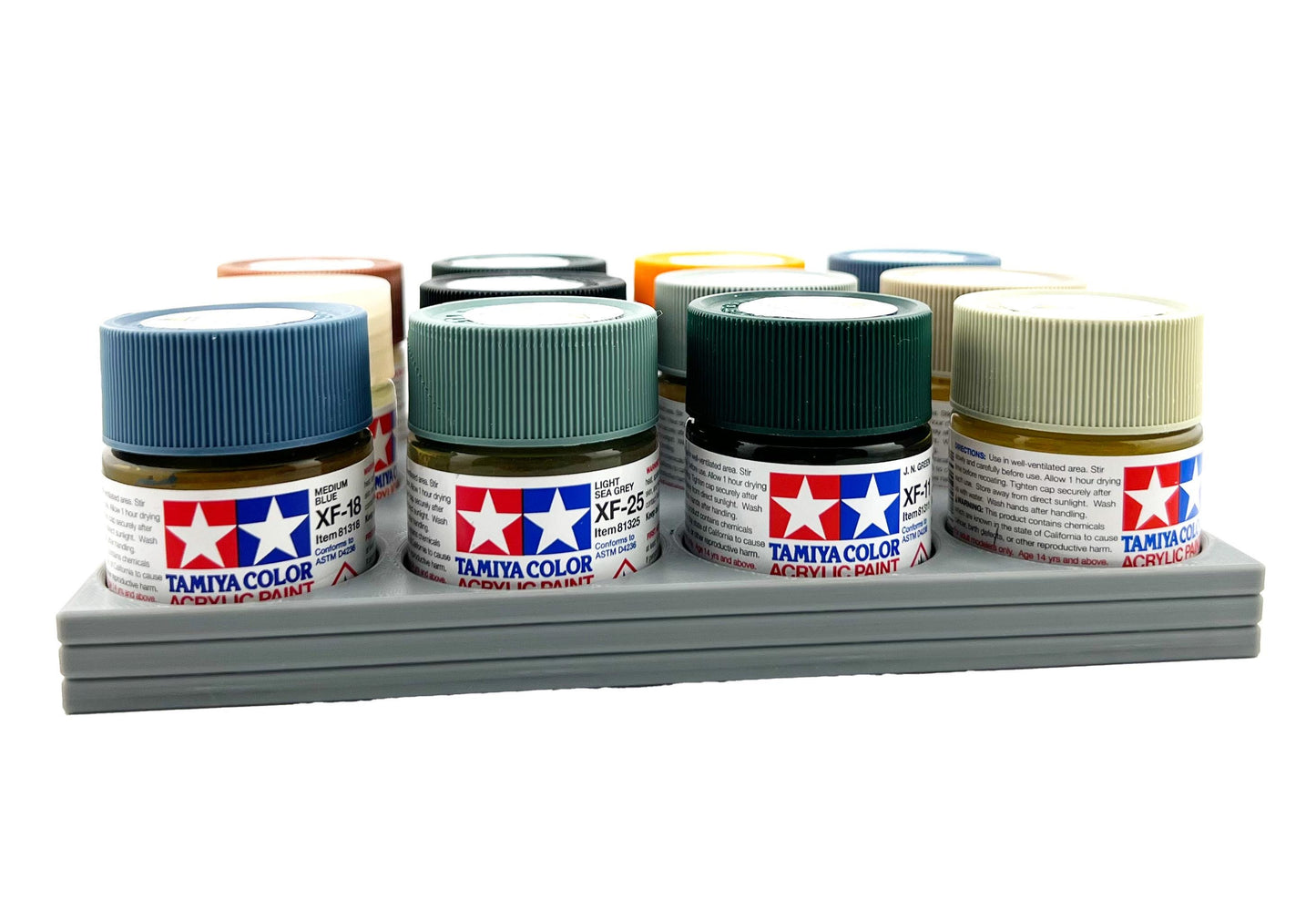 Tamiya 23ml Paint Bottle Holder - Holds 12 Tamiya 23ml Bottles with Anti-Slip Rubber Feet - 3D Printed