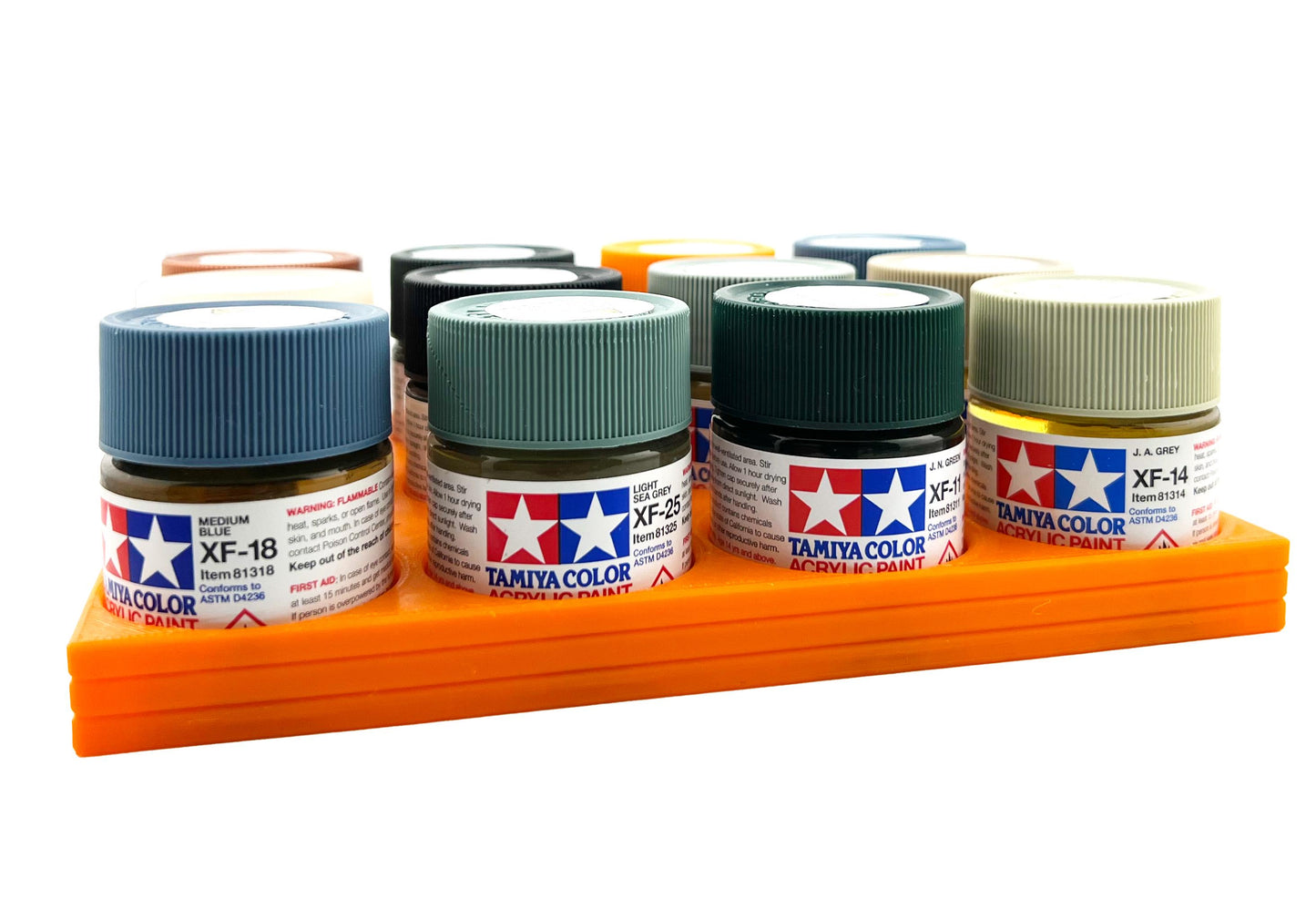 Tamiya 23ml Paint Bottle Holder - Holds 12 Tamiya 23ml Bottles with Anti-Slip Rubber Feet - 3D Printed