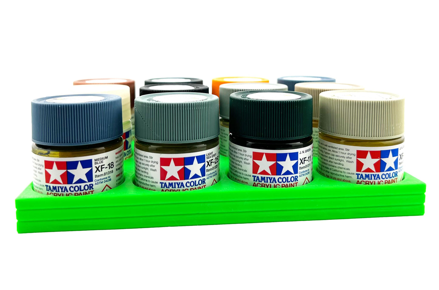 Tamiya 23ml Paint Bottle Holder - Holds 12 Tamiya 23ml Bottles with Anti-Slip Rubber Feet - 3D Printed