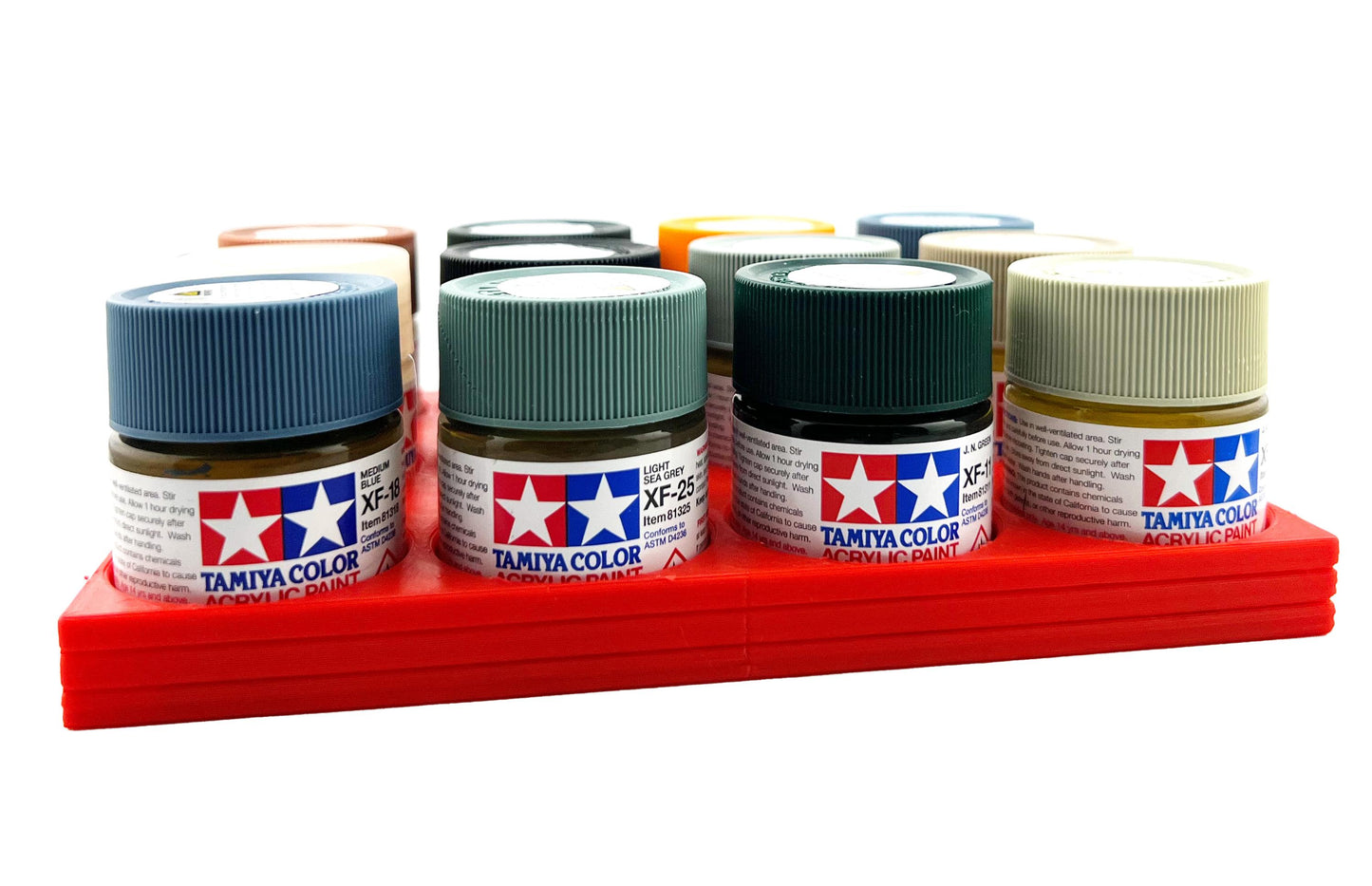 Tamiya 23ml Paint Bottle Holder - Holds 12 Tamiya 23ml Bottles with Anti-Slip Rubber Feet - 3D Printed