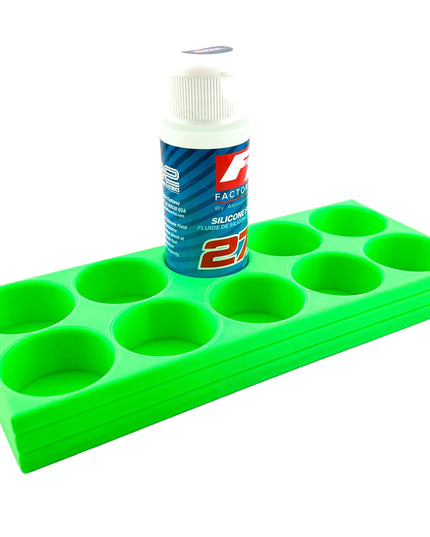 RC Shock Oil Bottle Holder - Holds 10 Bottles w/Anti-Slip Rubber Feet Holds Most 2oz Shock Oil Bottles Team Associated, etc - 3D Printed