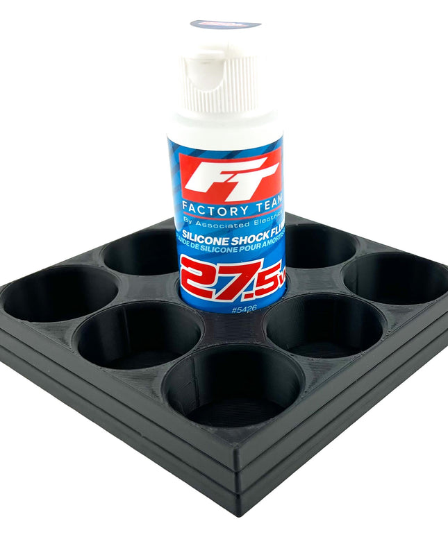 RC Shock Oil Bottle Holder - Holds 9 Bottles w/Anti-Slip Rubber Feet  Holds Most 2oz Shock Oil Bottles Team Associated, etc - 3D Printed