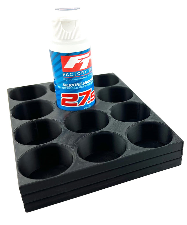 RC Shock Oil Bottle Holder - Holds 12 Bottles w/Anti-Slip Rubber Feet  Holds Most 2oz Shock Oil Bottles Team Associated, etc - 3D Printed