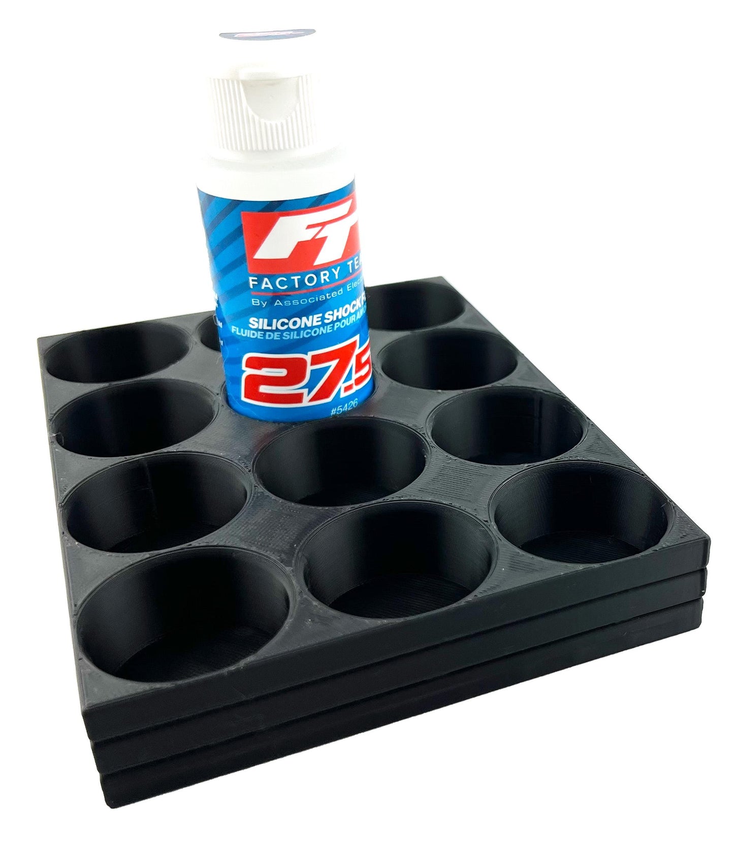 RC Shock Oil Bottle Holder - Holds 12 Bottles w/Anti-Slip Rubber Feet  Holds Most 2oz Shock Oil Bottles Team Associated, etc - 3D Printed