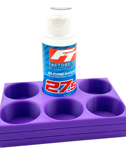 RC Shock Oil Bottle Holder - Holds 6 Bottles w/Anti-Slip Rubber Feet  Holds Most 2oz Shock Oil Bottles Team Associated, etc - 3D Printed