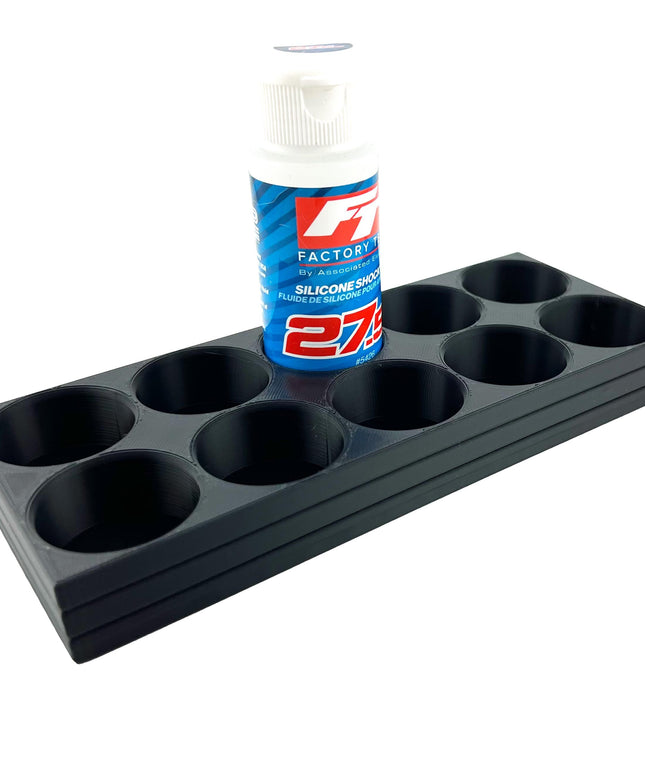 RC Shock Oil Bottle Holder - Holds 10 Bottles w/Anti-Slip Rubber Feet Holds Most 2oz Shock Oil Bottles Team Associated, etc - 3D Printed