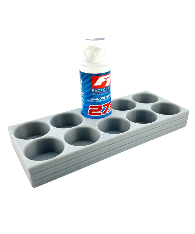 RC Shock Oil Bottle Holder - Holds 10 Bottles w/Anti-Slip Rubber Feet Holds Most 2oz Shock Oil Bottles Team Associated, etc - 3D Printed