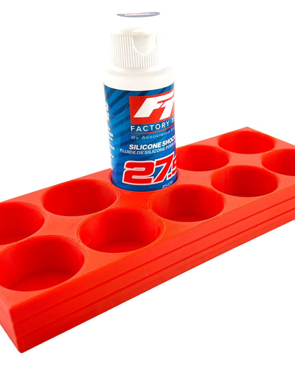 RC Shock Oil Bottle Holder - Holds 10 Bottles w/Anti-Slip Rubber Feet Holds Most 2oz Shock Oil Bottles Team Associated, etc - 3D Printed