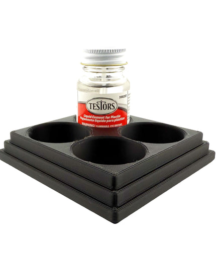 Jeff Did It! - Testors Cement 1oz Bottle Holder - Holds 4 Bottles - Anti-Slip Rubber Feet - 3D Printed - Made in the USA