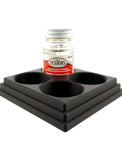 Jeff Did It! - Testors Cement 1oz Bottle Holder - Holds 4 Bottles - Anti-Slip Rubber Feet - 3D Printed - Made in the USA