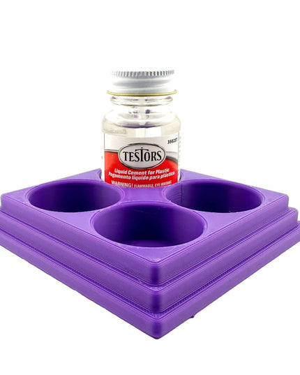 Jeff Did It! - Testors Cement 1oz Bottle Holder - Holds 4 Bottles - Anti-Slip Rubber Feet - 3D Printed - Made in the USA