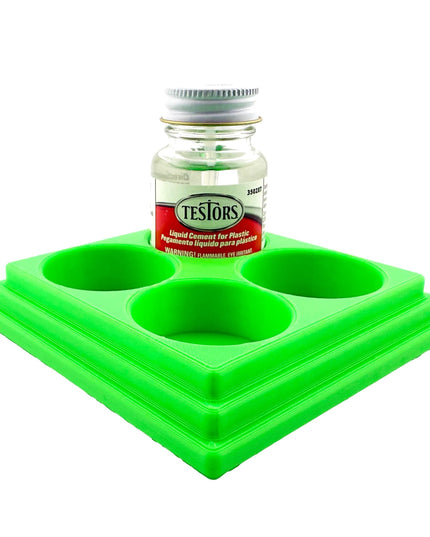 Jeff Did It! - Testors Cement 1oz Bottle Holder - Holds 4 Bottles - Anti-Slip Rubber Feet - 3D Printed - Made in the USA