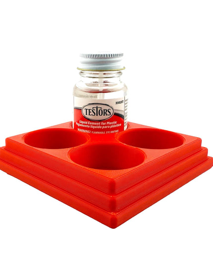 Jeff Did It! - Testors Cement 1oz Bottle Holder - Holds 4 Bottles - Anti-Slip Rubber Feet - 3D Printed - Made in the USA