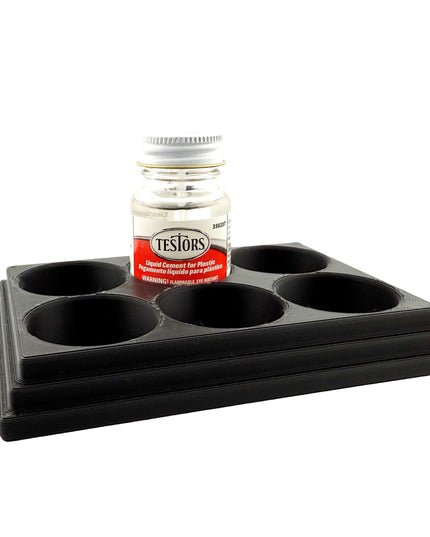 Jeff Did It! - Testors Cement 1oz Bottle Holder - Holds 6 Bottles - Anti-Slip Rubber Feet - 3D Printed - Made in the USA