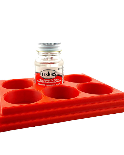 Jeff Did It! - Testors Cement 1oz Bottle Holder - Holds 6 Bottles - Anti-Slip Rubber Feet - 3D Printed - Made in the USA