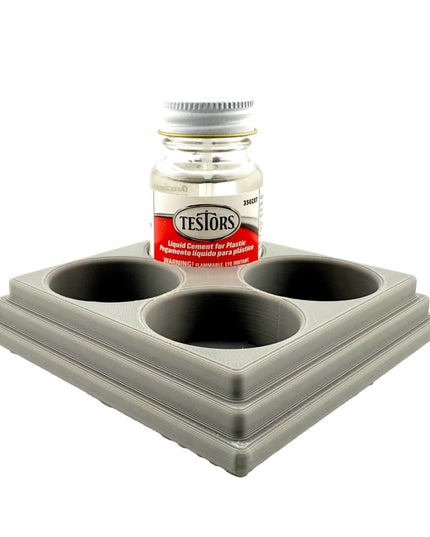 Jeff Did It! - Testors Cement 1oz Bottle Holder - Holds 4 Bottles - Anti-Slip Rubber Feet - 3D Printed - Made in the USA