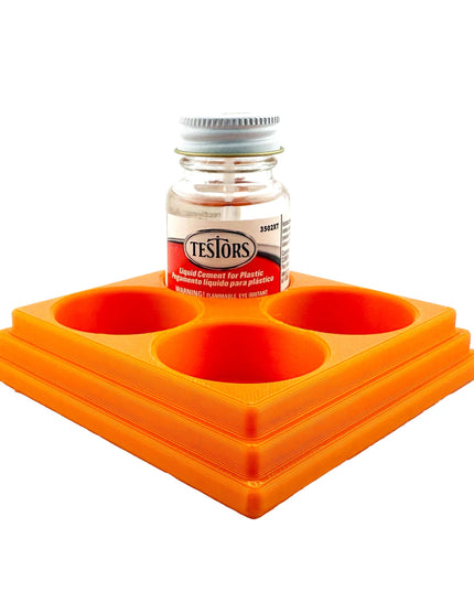 Jeff Did It! - Testors Cement 1oz Bottle Holder - Holds 4 Bottles - Anti-Slip Rubber Feet - 3D Printed - Made in the USA