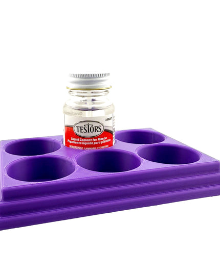 Jeff Did It! - Testors Cement 1oz Bottle Holder - Holds 6 Bottles - Anti-Slip Rubber Feet - 3D Printed - Made in the USA