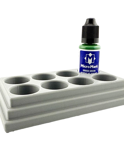 Jeff Did It! - Micro-Mark 20ml Bottle Holder Long Style - Holds 8 Micro-Mark 20ml Paint Bottles - With Anti-Slip Rubber Feet - 3D Printed