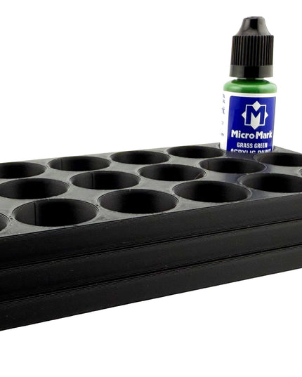 Jeff Did It! - Micro-Mark 20ml Bottle Holder Long Style - Holds 15 Micro-Mark 20ml Paint Bottles - With Anti-Slip Rubber Feet - 3D Printed