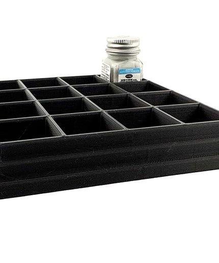 Jeff Did It! - Testors .25oz Paint Bottle Holder - Holds 16 Bottles - Anti-Slip Rubber Feet - 3D Printed - Made in the USA