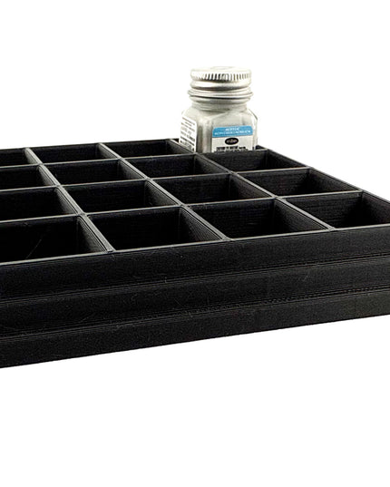 Jeff Did It! - Testors .25oz Paint Bottle Holder - Holds 16 Bottles - Anti-Slip Rubber Feet - 3D Printed - Made in the USA
