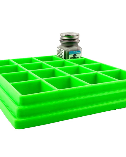 Jeff Did It! - Testors .25oz Paint Bottle Holder - Holds 16 Bottles - Anti-Slip Rubber Feet - 3D Printed - Made in the USA