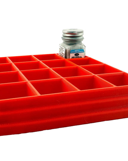 Jeff Did It! - Testors .25oz Paint Bottle Holder - Holds 16 Bottles - Anti-Slip Rubber Feet - 3D Printed - Made in the USA