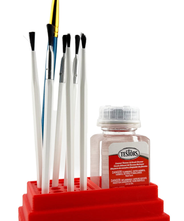 Jeff Did It! - Testors Brush Cleaner Holder 1.75oz Bottle - Holds 1 Bottle and 16 Paint Brushes - Anti-Slip Rubber Feet - Made in the USA