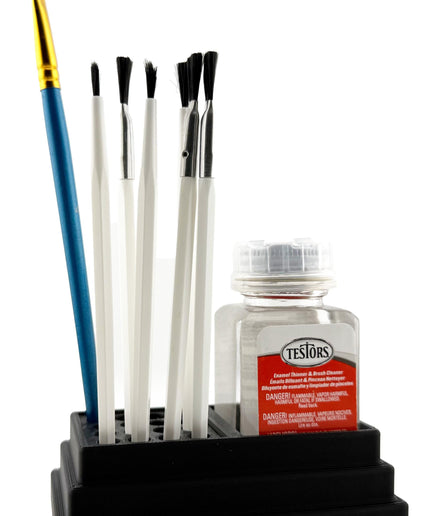 Jeff Did It! - Testors Brush Cleaner Holder 1.75oz Bottle - Holds 1 Bottle and 16 Paint Brushes - Anti-Slip Rubber Feet - Made in the USA