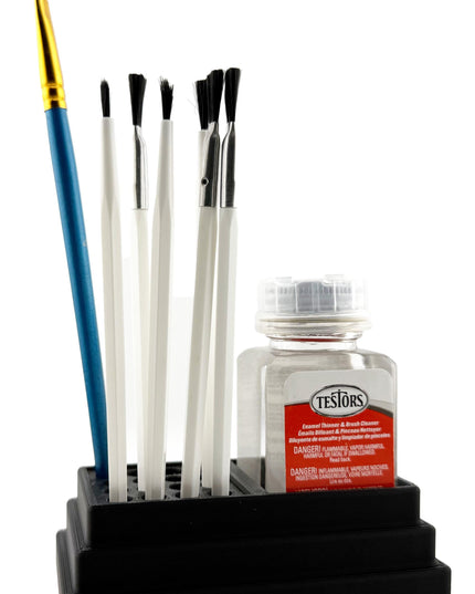 Jeff Did It! - Testors Brush Cleaner Holder 1.75oz Bottle - Holds 1 Bottle and 16 Paint Brushes - Anti-Slip Rubber Feet - Made in the USA