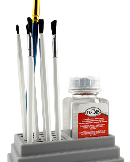 Jeff Did It! - Testors Brush Cleaner Holder 1.75oz Bottle - Holds 1 Bottle and 16 Paint Brushes - Anti-Slip Rubber Feet - Made in the USA