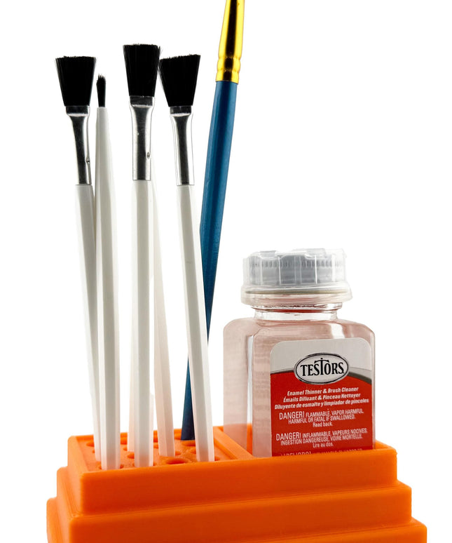 Jeff Did It! - Testors Brush Cleaner Holder 1.75oz Bottle - Holds 1 Bottle and 16 Paint Brushes - Anti-Slip Rubber Feet - Made in the USA