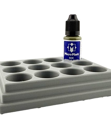Jeff Did It! - Micro-Mark 20ml Bottle Holder Long Style - Holds 12 Micro-Mark 20ml Paint Bottles - With Anti-Slip Rubber Feet - 3D Printed